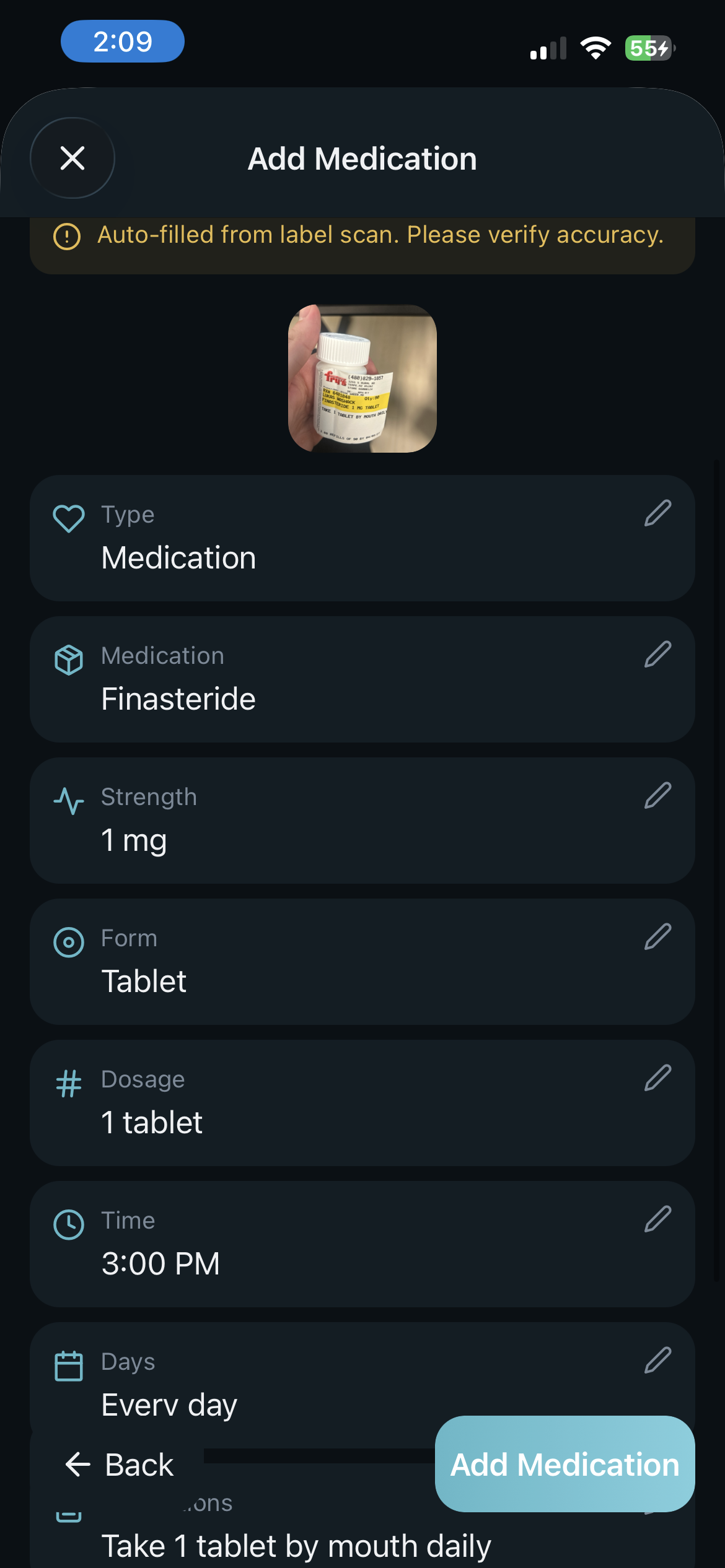 Add Medication with bottle scan